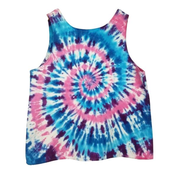Tie Dye Tank Top Boho Hippie Blue Pink Purple Medium Cotton Linen Blend - Picture 1 of 4